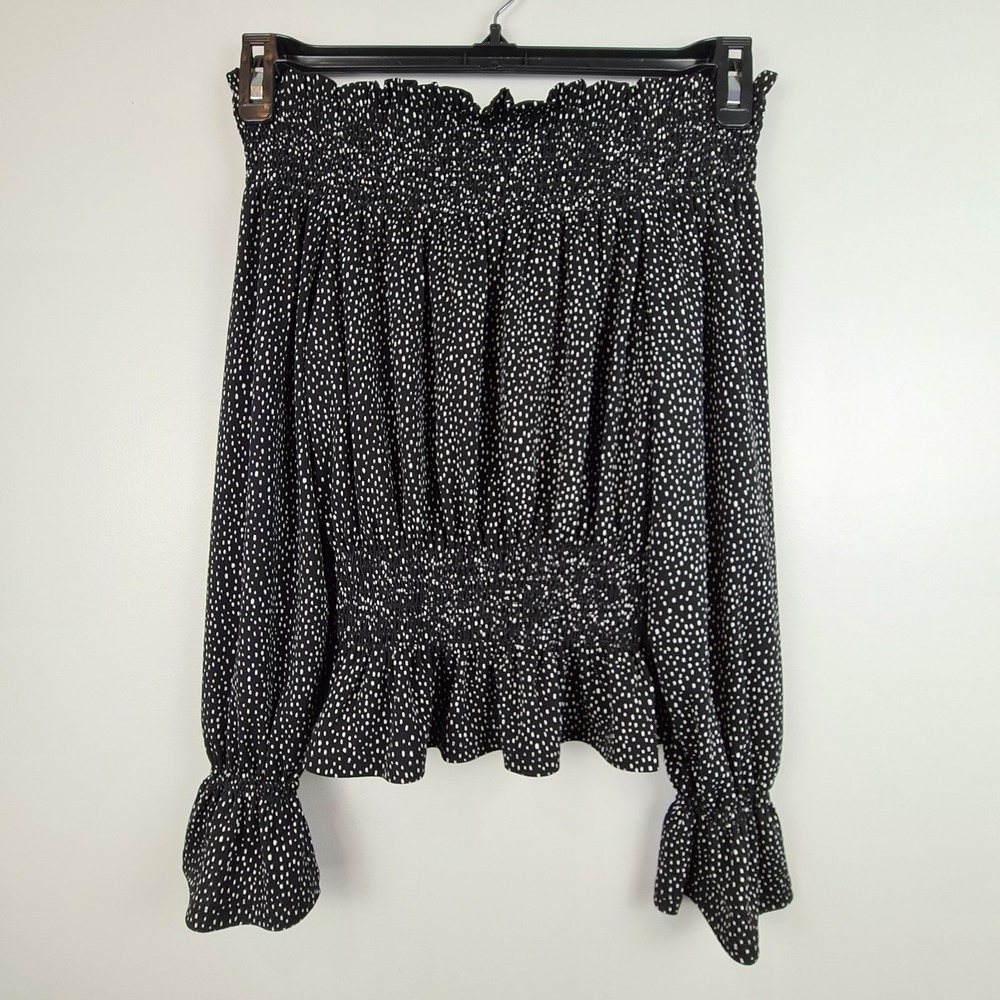 Express One Eleven Black & White‎ Polka Dot Off-Shoulder Smocked Blouse XS Top